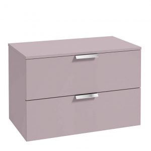 STOCKHOLM 80cm Two Drawer Wall Hung Matt Cashemere Pink Countertop Vanity Unit - Brushed Chrome Handles