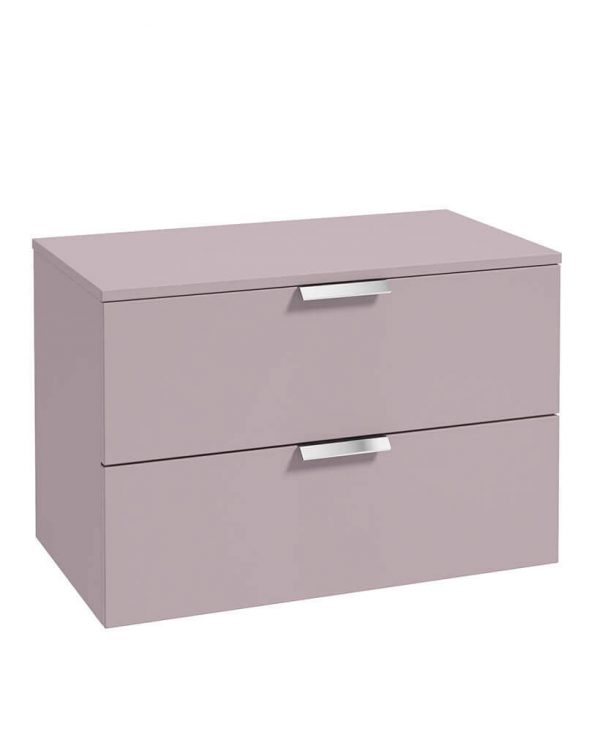  STOCKHOLM 80cm Two Drawer Wall Hung Matt Cashemere Pink Countertop Vanity Unit - Brushed Chrome Handles