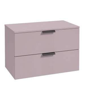 STOCKHOLM 80cm Two Drawer Wall Hung Matt Cashmere Pink Countertop Vanity Unit - Matt Black Handles