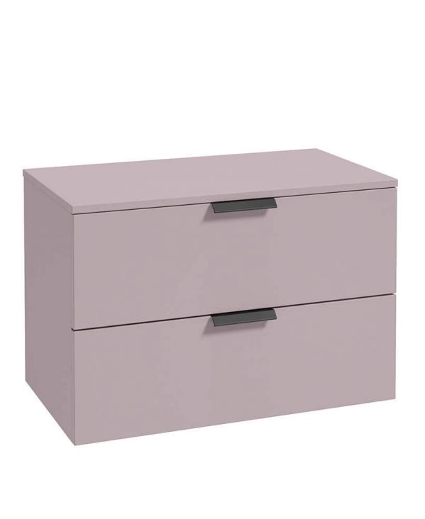  STOCKHOLM 80cm Two Drawer Wall Hung Matt Cashmere Pink Countertop Vanity Unit - Matt Black Handles