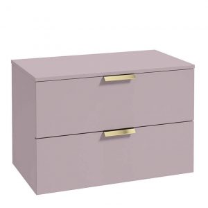 STOCKHOLM 80cm Two Drawer Wall Hung Matt Cashmere Pink Countertop Vanity Unit - Brushed Gold Handles