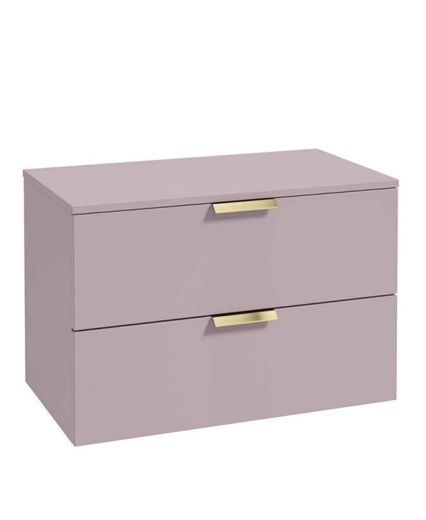  STOCKHOLM 80cm Two Drawer Wall Hung Matt Cashmere Pink Countertop Vanity Unit - Brushed Gold Handles