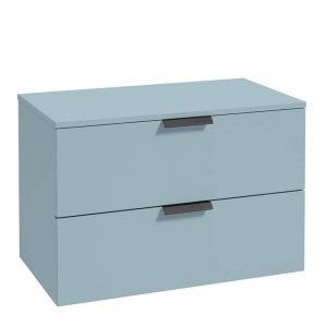 STOCKHOLM 80cm Two Drawer Wall Hung Matt Morning Sky Blue Countertop Vanity Unit - Matt Black Handles