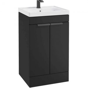 STOCKHOLM 50cm Two Door Floor Standing Matt Black Vanity Unit - Matt Black Handles