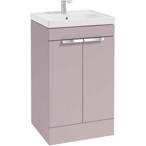 STOCKHOLM 50cm Two Door Floor Standing Matt Cashmere Pink Vanity Unit - Brushed Chrome Handles