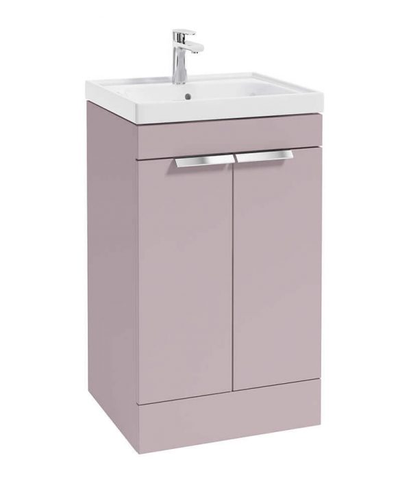  STOCKHOLM 50cm Two Door Floor Standing Matt Cashmere Pink Vanity Unit - Brushed Chrome Handles