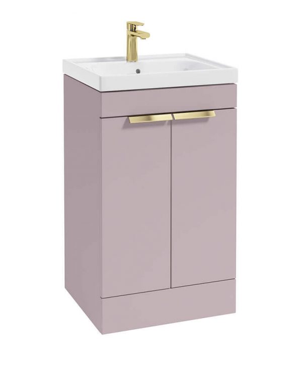  STOCKHOLM 50cm Two Door Floor Standing Matt Cashmere Pink Vanity Unit - Brushed Gold Handles