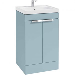 STOCKHOLM 50cm Two Door Floor Standing Matt Morning Sky Blue Vanity Unit - Brushed Chrome Handles