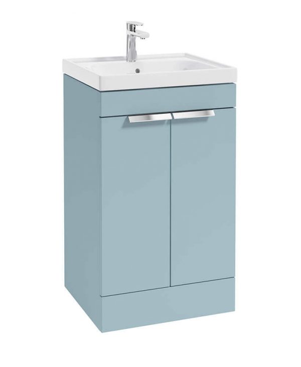  STOCKHOLM 50cm Two Door Floor Standing Matt Morning Sky Blue Vanity Unit - Brushed Chrome Handles