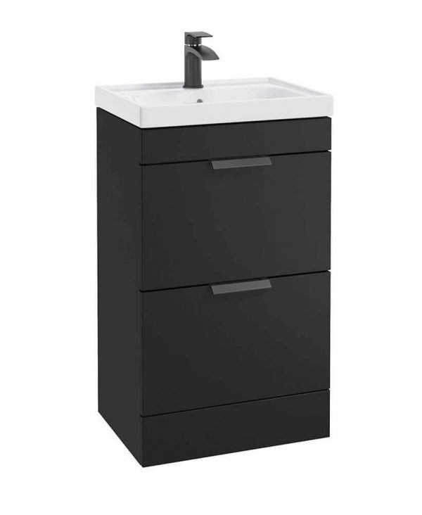  STOCKHOLM 50cm Two Drawer Floor Standing Matt Black Vanity Unit - Matt Black Handles