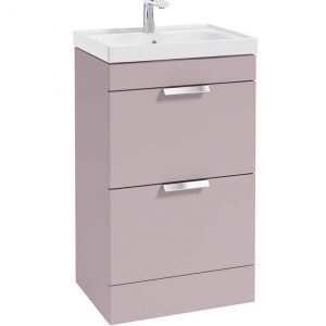 STOCKHOLM 50cm Two Drawer Floor Standing Matt Cashmere Pink Vanity Unit - Brushed Chrome Handles