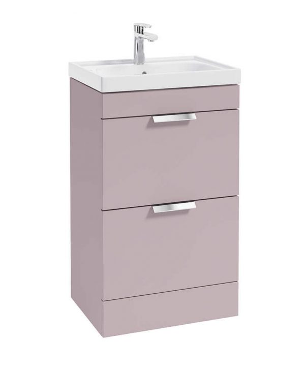  STOCKHOLM 50cm Two Drawer Floor Standing Matt Cashmere Pink Vanity Unit - Brushed Chrome Handles