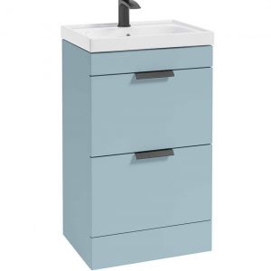 STOCKHOLM 50cm Two Drawer Floor Standing Matt Morning Sky Blue Vanity Unit - Matt Black Handles