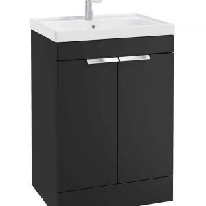 STOCKHOLM 60cm Two Door Floor Standing Matt Black Vanity Unit - Brushed Chrome Handles