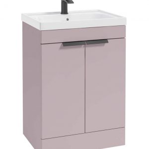 STOCKHOLM 60cm Two Door Floor Standing Matt Cashmere Pink Vanity Unit - Matt Black Handles