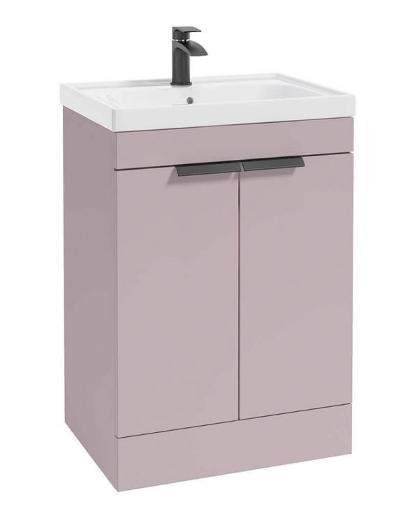  STOCKHOLM 60cm Two Door Floor Standing Matt Cashmere Pink Vanity Unit - Matt Black Handles