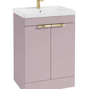 STOCKHOLM 60cm Two Door Floor Standing Matt Cashmere Pink Vanity Unit - Brushed Gold Handles