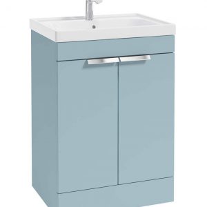 STOCKHOLM 60cm Two Door Floor Standing Matt Morning Sky Blue Vanity Unit - Brushed Chrome Handles