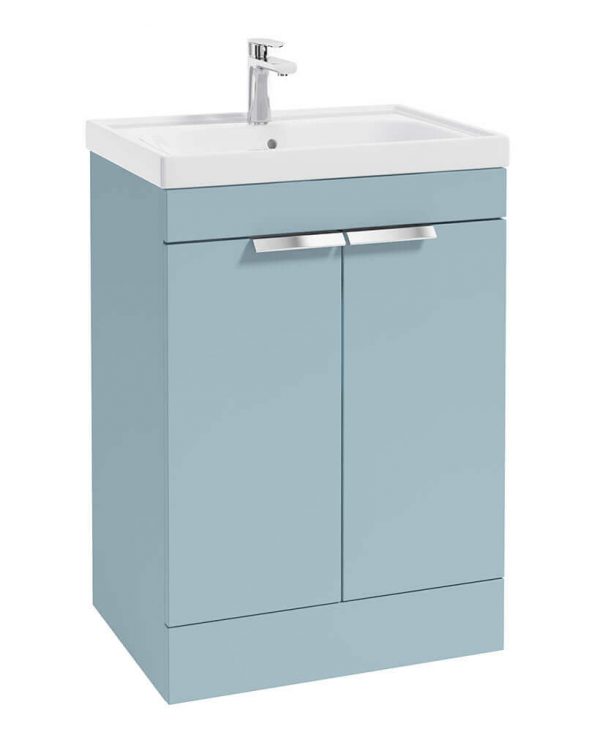  STOCKHOLM 60cm Two Door Floor Standing Matt Morning Sky Blue Vanity Unit - Brushed Chrome Handles