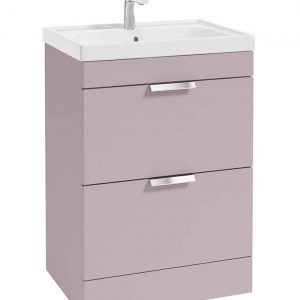 STOCKHOLM 60cm Two Drawer Floor Standing Matt Cashmere Pink Vanity Unit - Brushed Chrome Handles