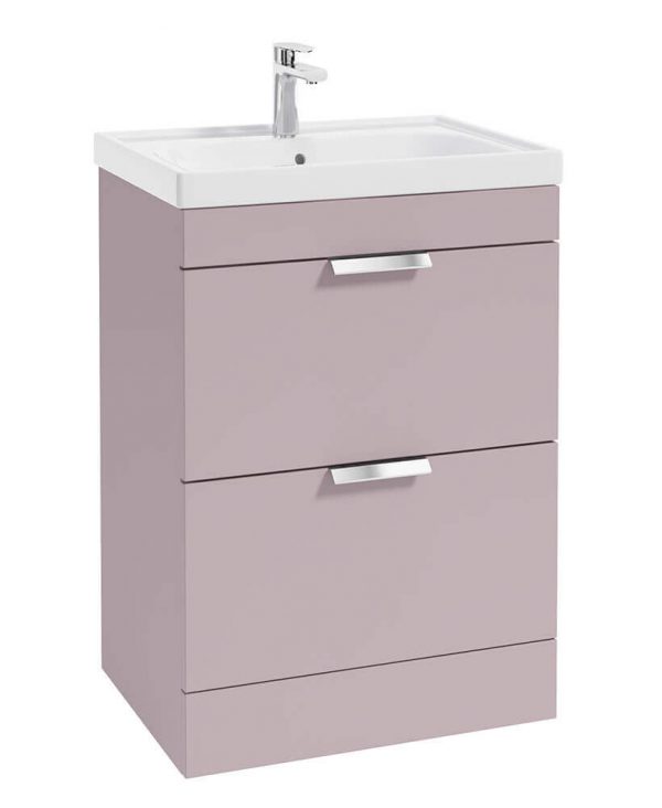  STOCKHOLM 60cm Two Drawer Floor Standing Matt Cashmere Pink Vanity Unit - Brushed Chrome Handles