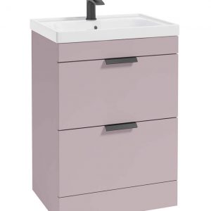 STOCKHOLM 60cm Two Drawer Floor Standing Matt Cashmere Pink Vanity Unit - Matt Black Handles