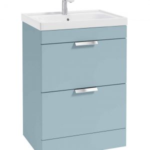 STOCKHOLM 60cm Two Drawer Floor Standing Matt Morning Sky Blue Vanity Unit - Brushed Chrome Handles