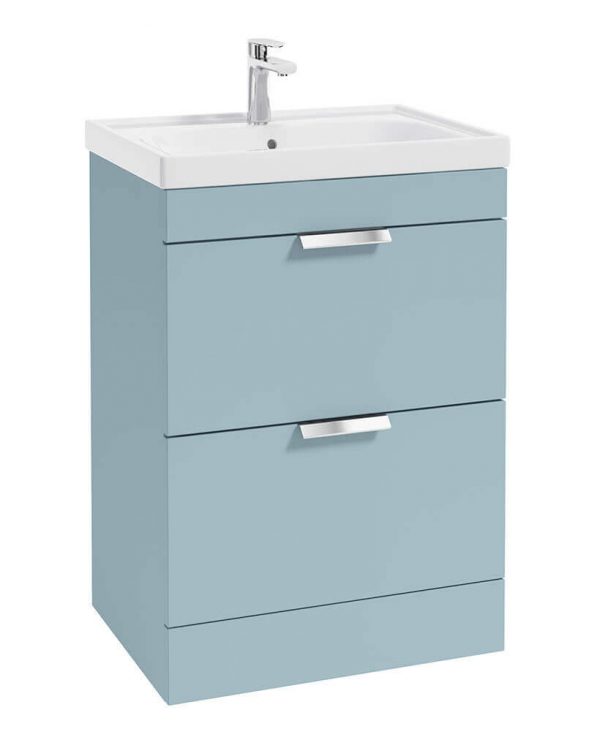  STOCKHOLM 60cm Two Drawer Floor Standing Matt Morning Sky Blue Vanity Unit - Brushed Chrome Handles