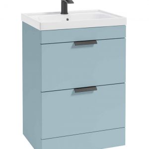 STOCKHOLM 60cm Two Drawer Floor Standing Matt Morning Sky Blue Vanity Unit - Matt Black Handles