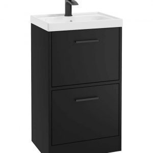 FINLAND 50cm Two Drawer Matt Black Floor Standing Vanity Unit - Matt Black Handle