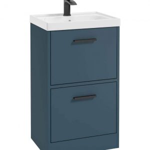 FINLAND 50cm Two Drawer Matt Ocean Blue Floor Standing Vanity Unit - Matt Black Handle