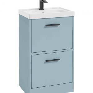 FINLAND 50cm Two Drawer Matt Morning Sky Blue Floor Standing Vanity Unit - Matt Black Handle