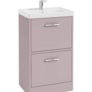 FINLAND 50cm Two Drawer Matt Cashmere Pink Floor Standing Vanity Unit - Brushed Chrome Handle