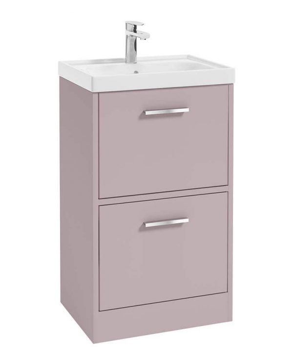  FINLAND 50cm Two Drawer Matt Cashmere Pink Floor Standing Vanity Unit - Brushed Chrome Handle