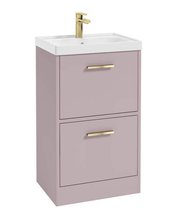  FINLAND 50cm Two Drawer Matt Cashmere Pink Floor Standing Vanity Unit - Matt Black Handle