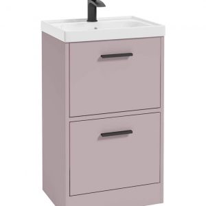 FINLAND 50cm Two Drawer Matt Cashmere Pink Floor Standing Vanity Unit - Brushed Gold Handle