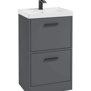 FINLAND 50cm Two Drawer Matt Midnight Grey Floor Standing Vanity Unit - Matt Black Handle