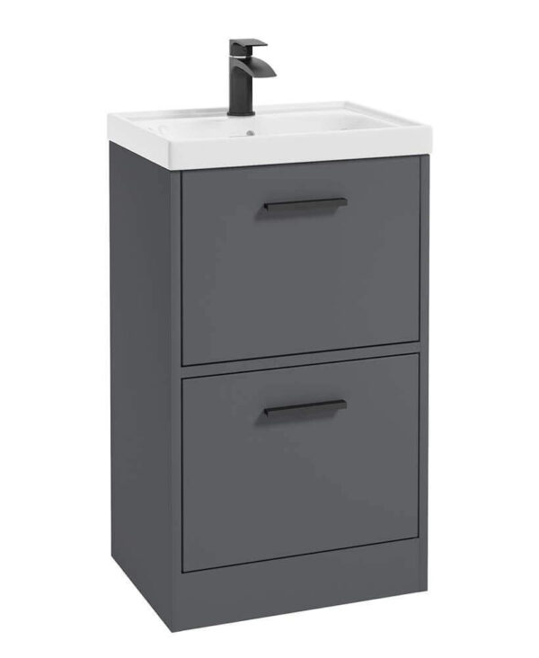  FINLAND 50cm Two Drawer Matt Midnight Grey Floor Standing Vanity Unit - Matt Black Handle