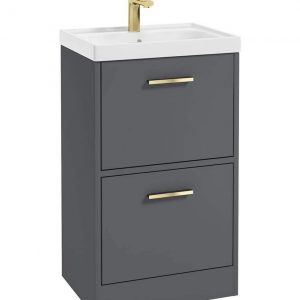 FINLAND 50cm Two Drawer Matt Midnight Grey Floor Standing Vanity Unit - Brushed Gold Handle