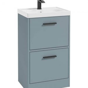 FINLAND 50cm Two Drawer Matt Coral Green Floor Standing Vanity Unit - Matt Black Handle