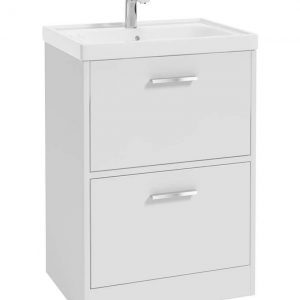 FINLAND 60cm Two Drawer Matt White Floor Standing Vanity Unit - Brushed Chrome Handle