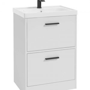 FINLAND 60cm Two Drawer Matt White Floor Standing Vanity Unit - Matt Black Handle