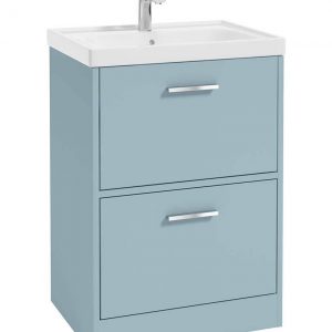 FINLAND 60cm Two Drawer Matt Morning Sky Blue Floor Standing Vanity Unit - Brushed Chrome Handle