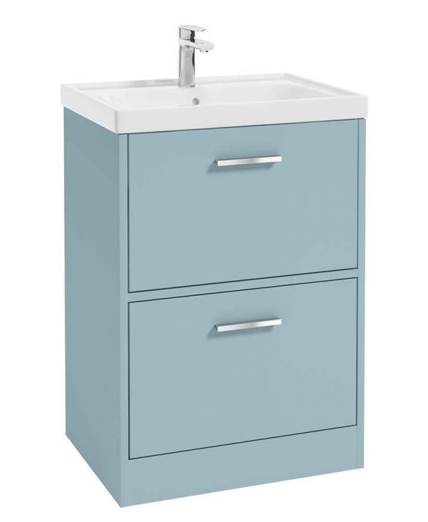  FINLAND 60cm Two Drawer Matt Morning Sky Blue Floor Standing Vanity Unit - Brushed Chrome Handle