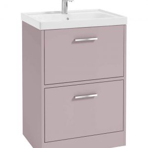 FINLAND 60cm Two Drawer Matt Cashmere Pink Floor Standing Vanity Unit - Brushed Chrome Handle