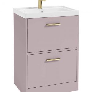 FINLAND 60cm Two Drawer Matt Cashmere Pink Floor Standing Vanity Unit - Brushed Gold Handle