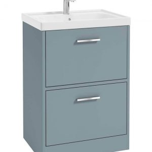 FINLAND 60cm Two Drawer Matt Coral Green Floor Standing Vanity Unit - Brushed Chrome Handle