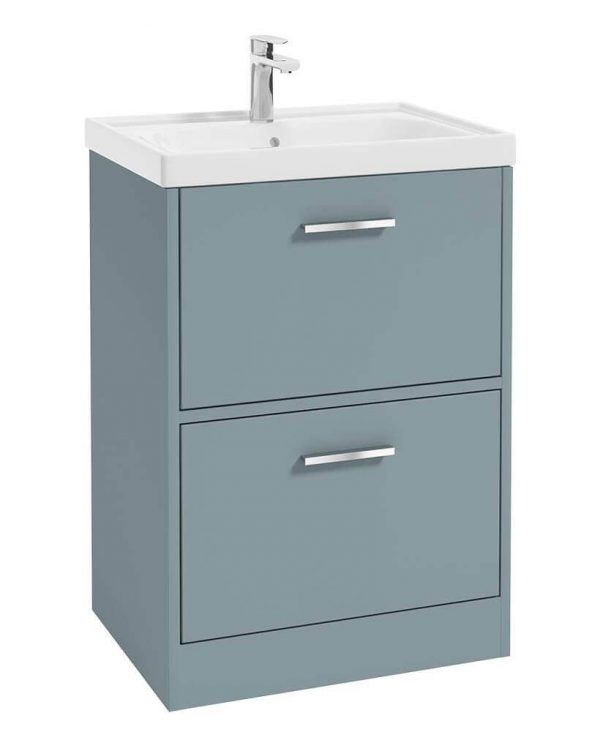  FINLAND 60cm Two Drawer Matt Coral Green Floor Standing Vanity Unit - Brushed Chrome Handle