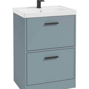 FINLAND 60cm Two Drawer Matt Coral Green Floor Standing Vanity Unit - Matt Black Handle