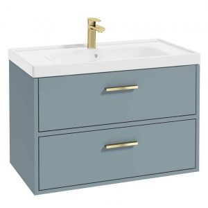 FINLAND 80cm Matt Coral Green Wall Hung Vanity Unit - Brushed Gold Handle